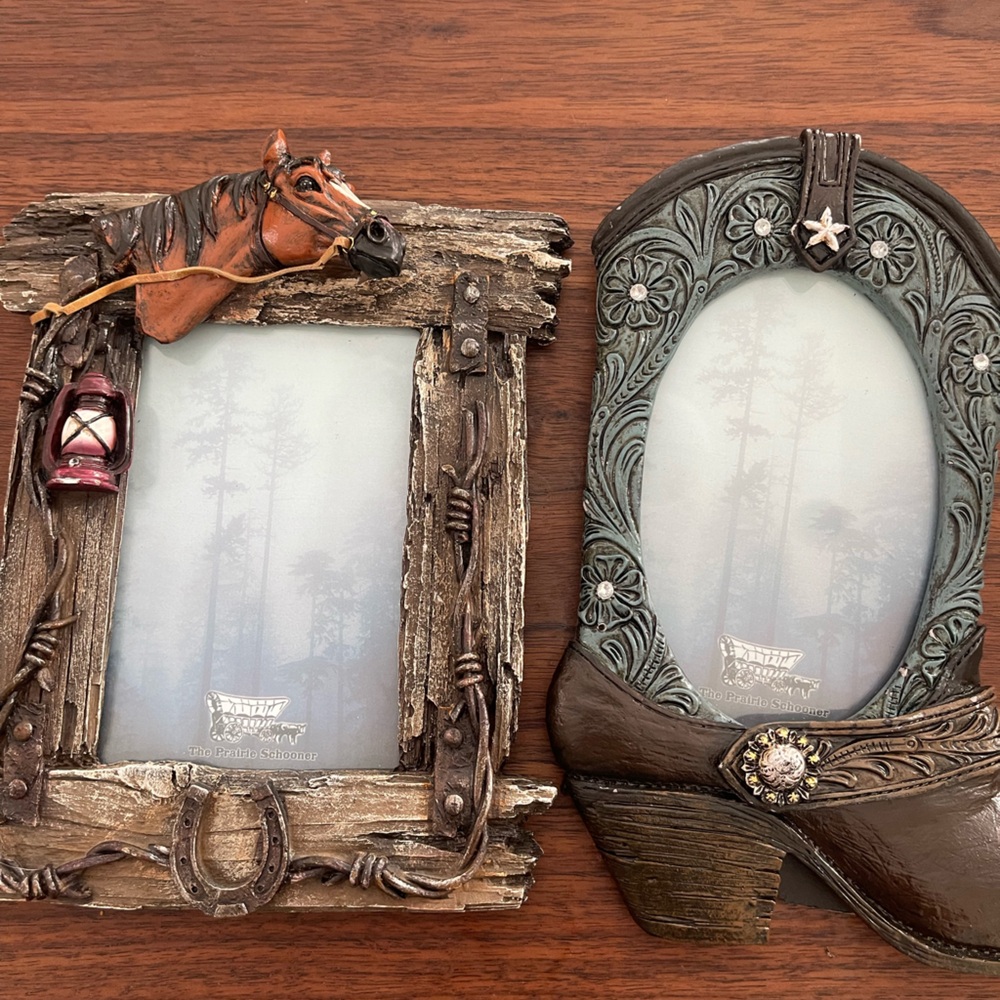 Set Western Horse and cowgirl Boot Decorative picture Frames cowboy farm country